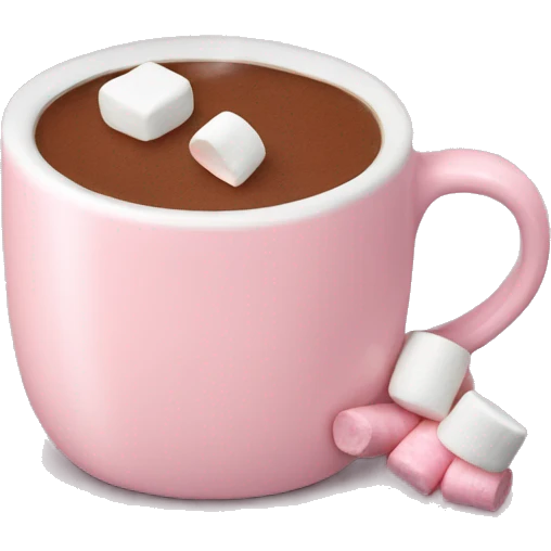 Light pink mug of hot chocolate with marshmallows  emoji