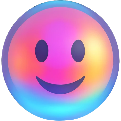 Floating holographic orb with a soft glow — a little futuristic, with a smiling face projected onto the surface. emoji
