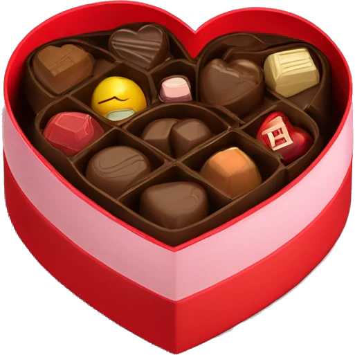 Red heart shaped box with chocolates in it emoji