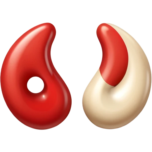 a pair of magatama (comma-shaped beads) side by side, in red and beige emoji