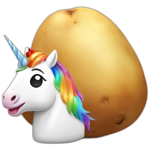 potato with unicorn head, rainbow emoji