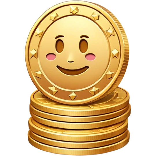 Clash of Clans aesthetic: Cinematic Playful Pixel 3D Coin Stack Portrait Emoji, rendered in a 3D vector-style similar to standard emojis with minimal shading and bold, simplified shapes. A compact, distinct form with signature details, softly glowing with a pixelated adventure charm. Simplified yet unmistakably iconic, highly detailed and consistent, glowing with a soft radiance and high shine. Stylized with a touch of classic pixel-art charm and a soft glowing outline, capturing the essence of a beloved gaming relic with a friendly, playful manner! emoji