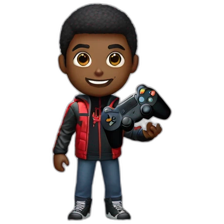 Miles Morales avec une manette de jeux vidéo emoji