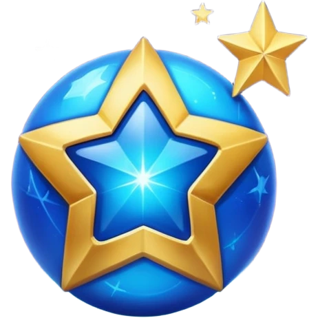 Uma esfera translúcida com reflexos roxos e azuis envolve uma estrela dourada brilhante no centro, criando um visual etéreo e futurista emoji