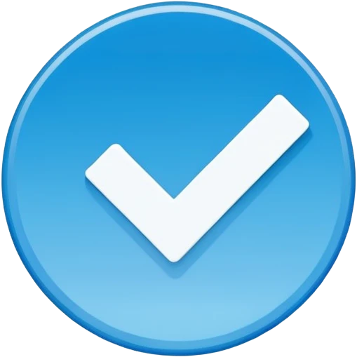 Create a high quality 2D emoji-style verification badge similar to Facebook/Meta style.
Flat design, clean smooth edges, bold and crisp colors, no gradients or minimal gradient only for polish.
A blue circular badge with a white check mark inside. Simple, vector-like, high resolution.
 emoji