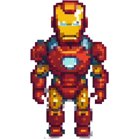 Iron Man, retro and blocky, pixel art style emoji
