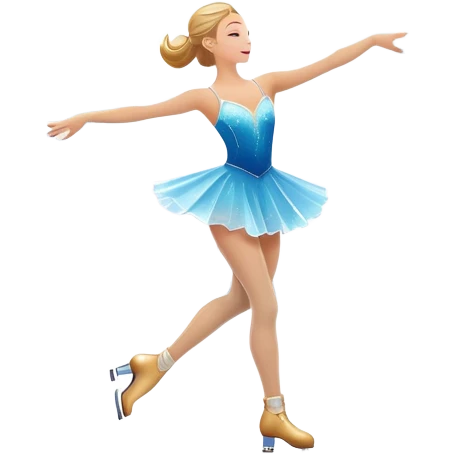 An icon featuring a shimmering rink, colorful spotlights, snowflakes gently falling from the sky, and an audience in the stands, with a snowy landscape visible through large windows with a graceful figure skater performing a spin on a sparkling ice rink. Transparent background. emoji