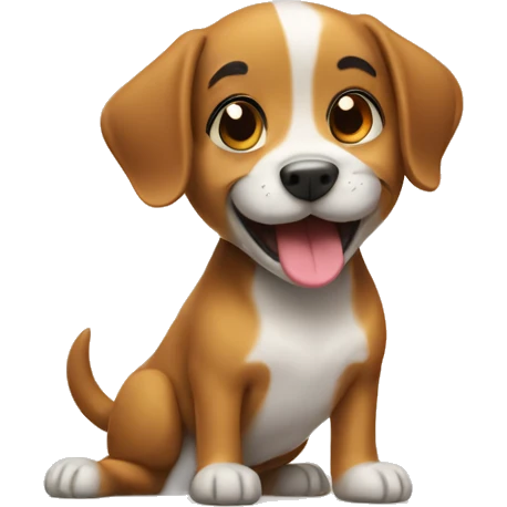 Dog is smilling and with write word Hahaha emoji