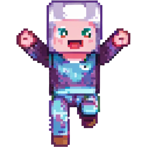 Minecraft-style character, 45x45 pixel resolution, blocky pixel art, simple colors, jumping pose, no background emoji