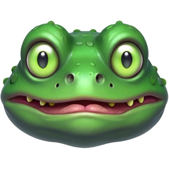 zombie frog portrait, head and shoulders only, slimy undead skin, glowing green eyes, funny creepy look, 3D cartoon, mobile game icon style, clean background, no text, no watermark
 emoji