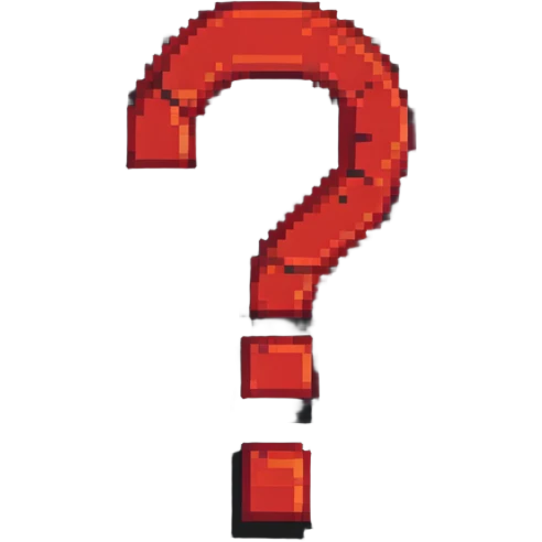Red question mark with black background in pixel art emoji