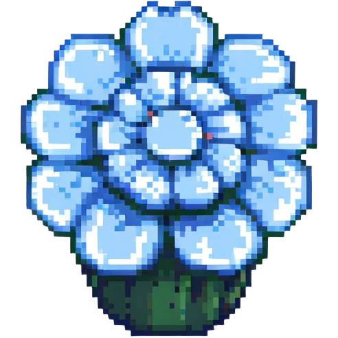 blue flower-shaped candy, isolated on a transparent background, pixel art style emoji