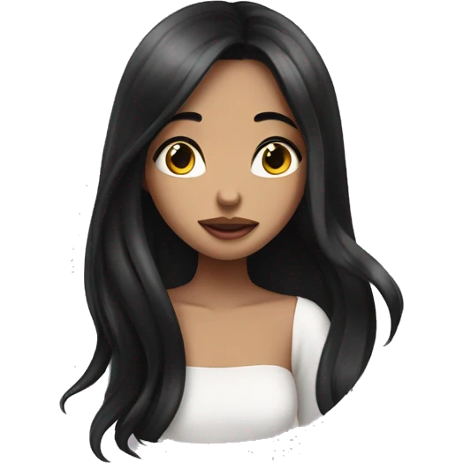 Beautiful girl with long black hair blowing kisses, white skinned emoji