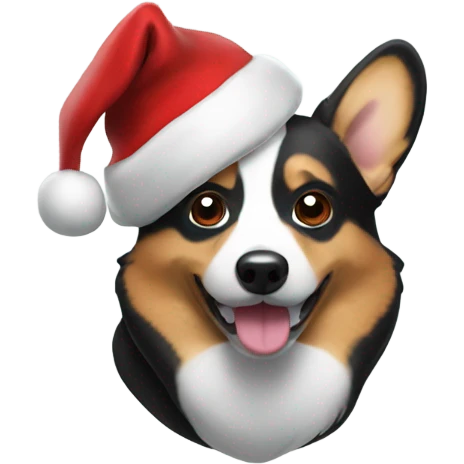 Dark corgi wearing Santa hat emoji