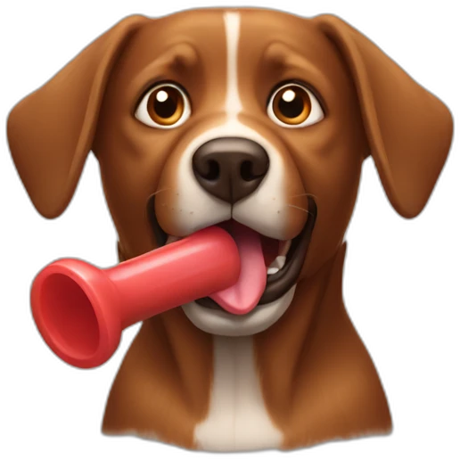 Brown dog with a Kong emoji