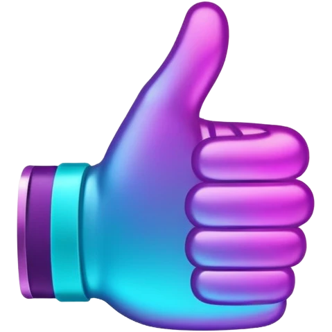 glowing thumbs up, neon purple and cyan collor emoji