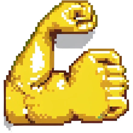 pixel art style, emoji-inspired arm showing strength, rounded shapes, bright yellow, flexed bicep emoji