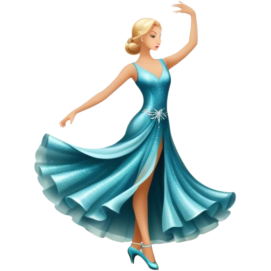 Humanless Icon for Ballroom Dance: elegant ballroom dance shoes, a sparkling dress, and a dance floor with a spotlight. The icon should capture the grace and elegance of ballroom dancing, with emphasis on movement and rhythm. Transparent background. emoji