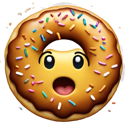 A happy donut with sprinkles in the shape of a smiley face emoji