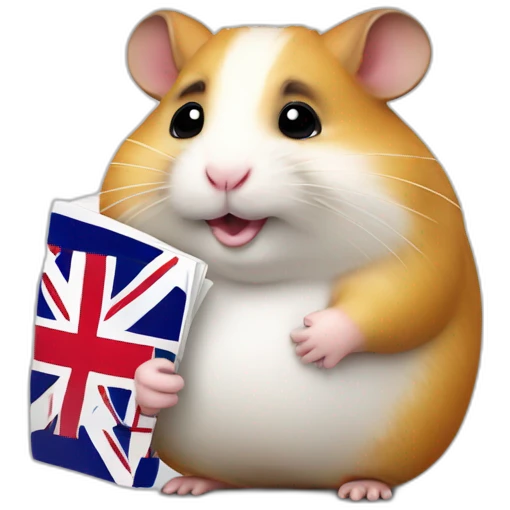 Fat hamster is waiting with documents and uk flag in hand emoji