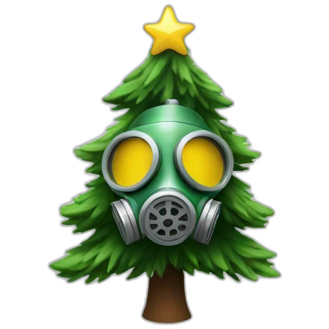 christmas tree with a gas mask emoji