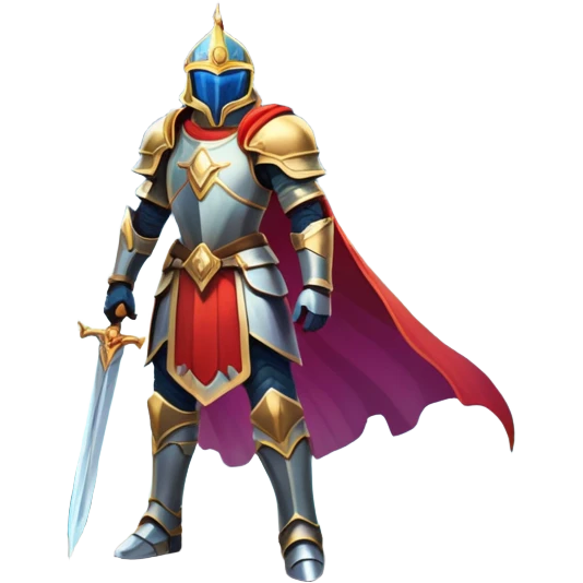 An icon featuring a hero with a closed visor, standing in a majestic, mystical landscape, inspired by RPGs like Elden Ring. The design includes a stunning, ethereal background with towering castles and distant mountains, symbolizing the adventure and mystery. Transparent background emoji