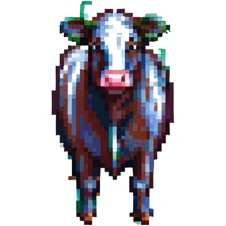 Aberdeen Angus cow, front view, pixel art, black, minimal details emoji