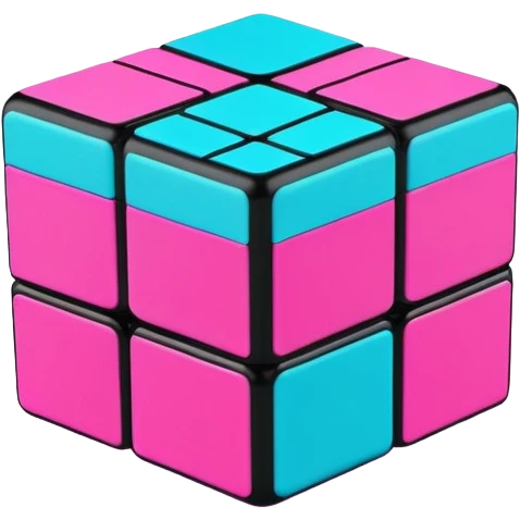 A 3x3 Rubik's Cube partially solved, with 90s American colors like teal, hot pink, neon orange, and electric blue, minimalist design emoji