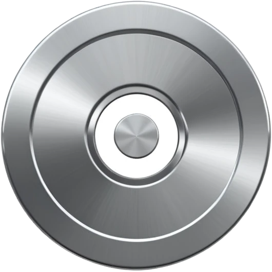 metallic disc emoji, brushed chrome surface, clean geometry, futuristic minimal 3D style, isolated on white emoji