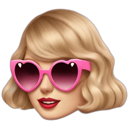 taylor swift wearing pink fur coat and heart shaped sunglasses emoji