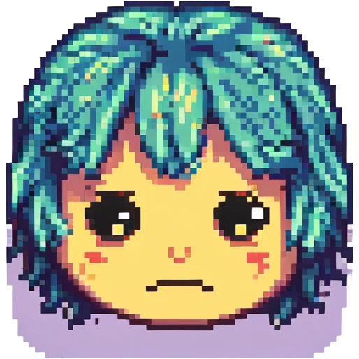 pixel art emoji with emo hair and sad eyes emoji