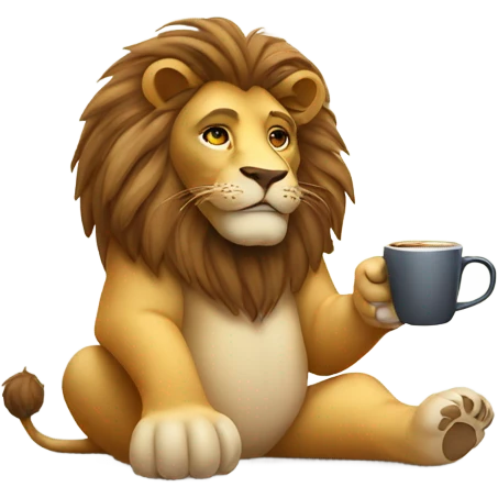 A lion drinking a coffee emoji
