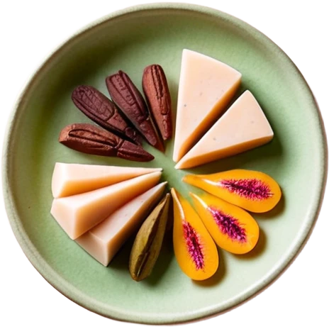 Una composición de arte en miniatura, estilo flat lay: un trozo de manteca de Karité o cacao cruda con una pequeña ramita de oliva y pétalos de rosa seca alrededor. Colores: tonos tierra, verde oliva y crema. Estilo: orgánico y de estudio fotográfico. Fondo suave. emoji