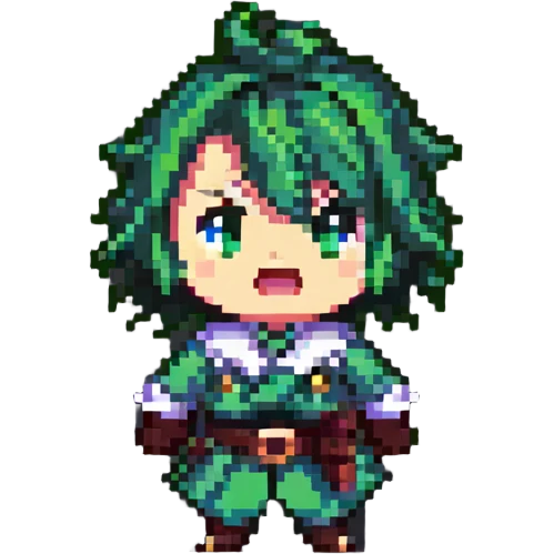 shocked Skirk from Genshin Impact, pixel art style emoji