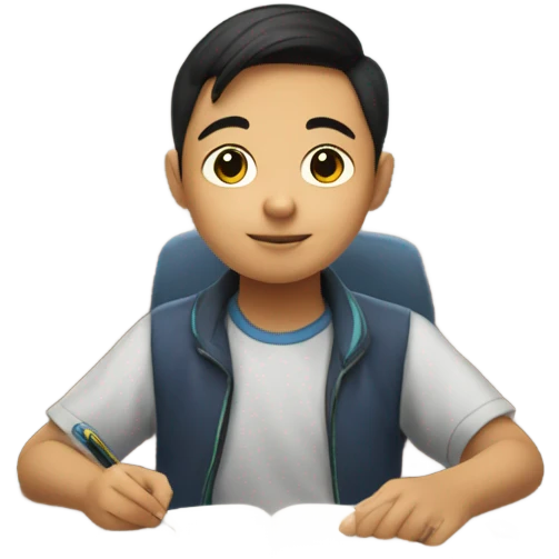 Kid doing homework who is asian emoji
