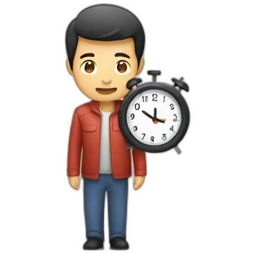 a asia man hold time emoji