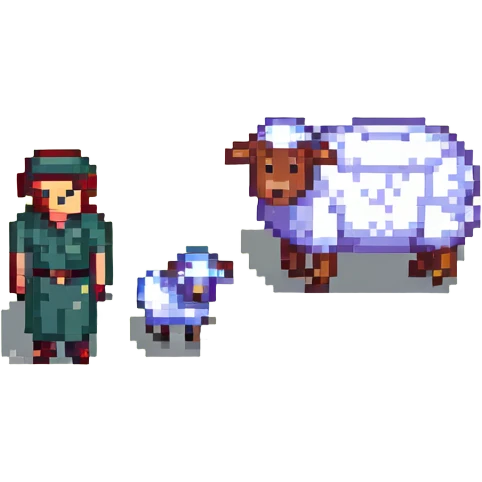 pastor con oveja, estilo pixel art emoji