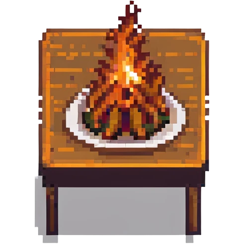 a table in flames, pixel art style emoji
