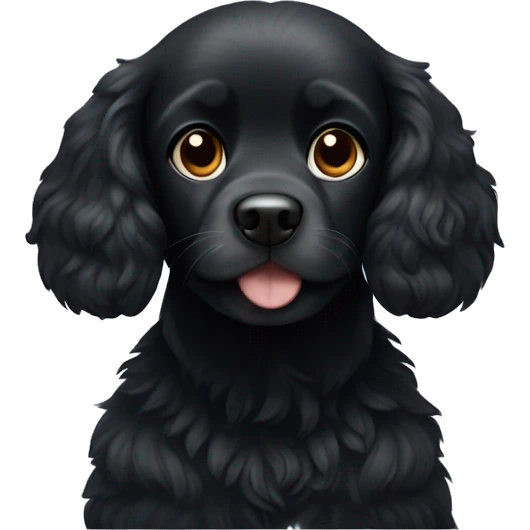 Small completely black spaniel with black fur on his whole face and white fur only on his chest emoji
