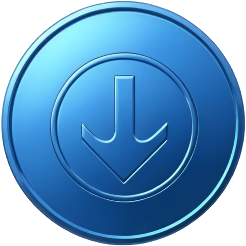 blue coin with a symbol emoji
