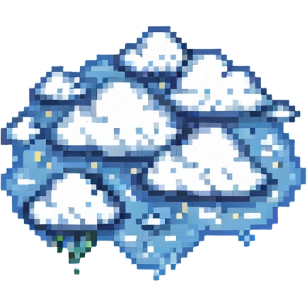 Add whimsical white clouds in the background to make it more fantastical, pixel art style, keep the cute and detailed look, bright fantasy atmosphere. emoji