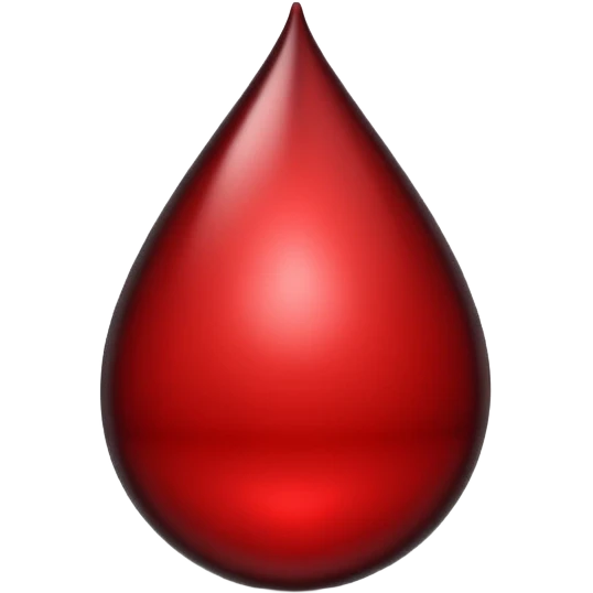 single blood drop emoji sculpted from dark liquid metal, glossy surface, dramatic reflections, futuristic minimal 3D style, isolated on white emoji