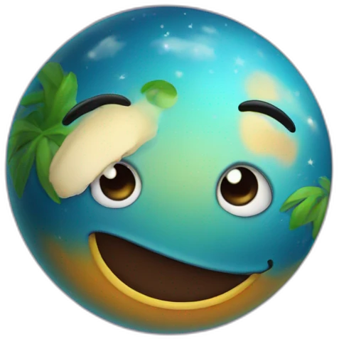 exotic planet with a cartoon smiling face emoji