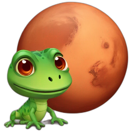 planet Mars with a cartoon thinking lizard face emoji