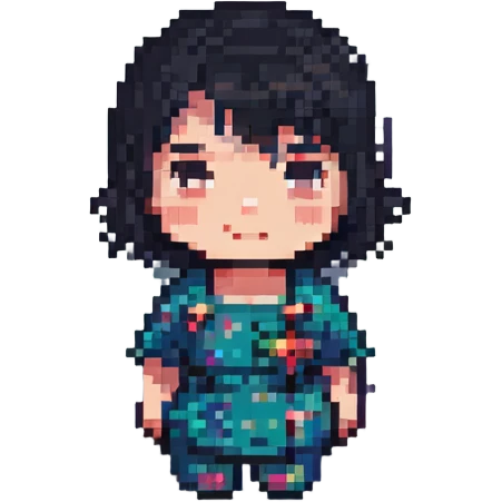 girl with short black hair, pixel art style emoji