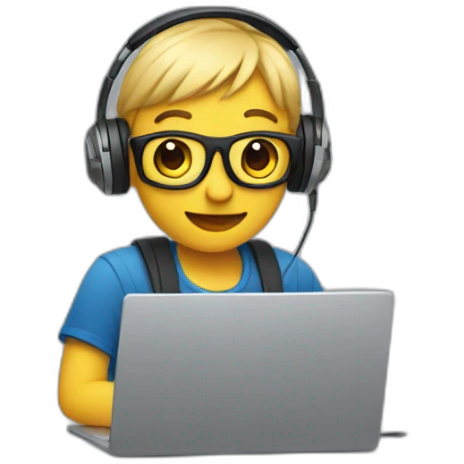 2d emoji working on laptop with headphones emoji