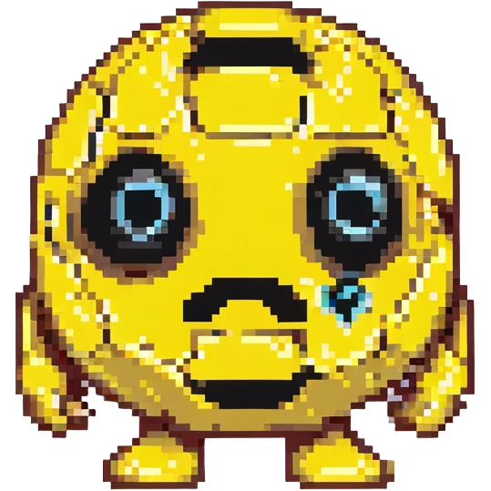 Pac-Man character, pixel art style, retro video game look, yellow with black eye emoji