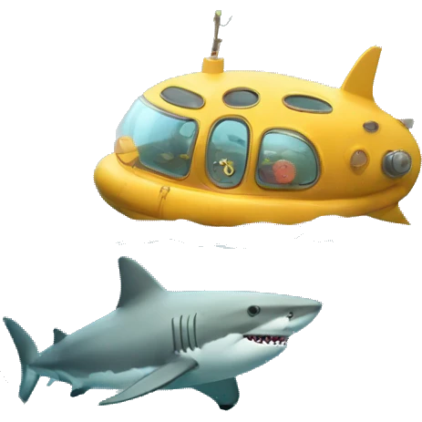shark in a submarine with a cookie in the window emoji