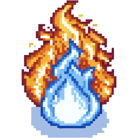 simple fire emoji flame with a blue center emoji