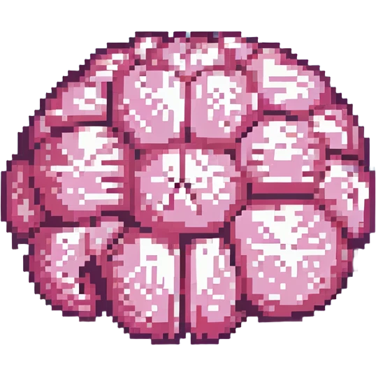 16-bit pixel art of a pink brain-shaped blob, smooth rounded brain texture, simple retro gaming style emoji